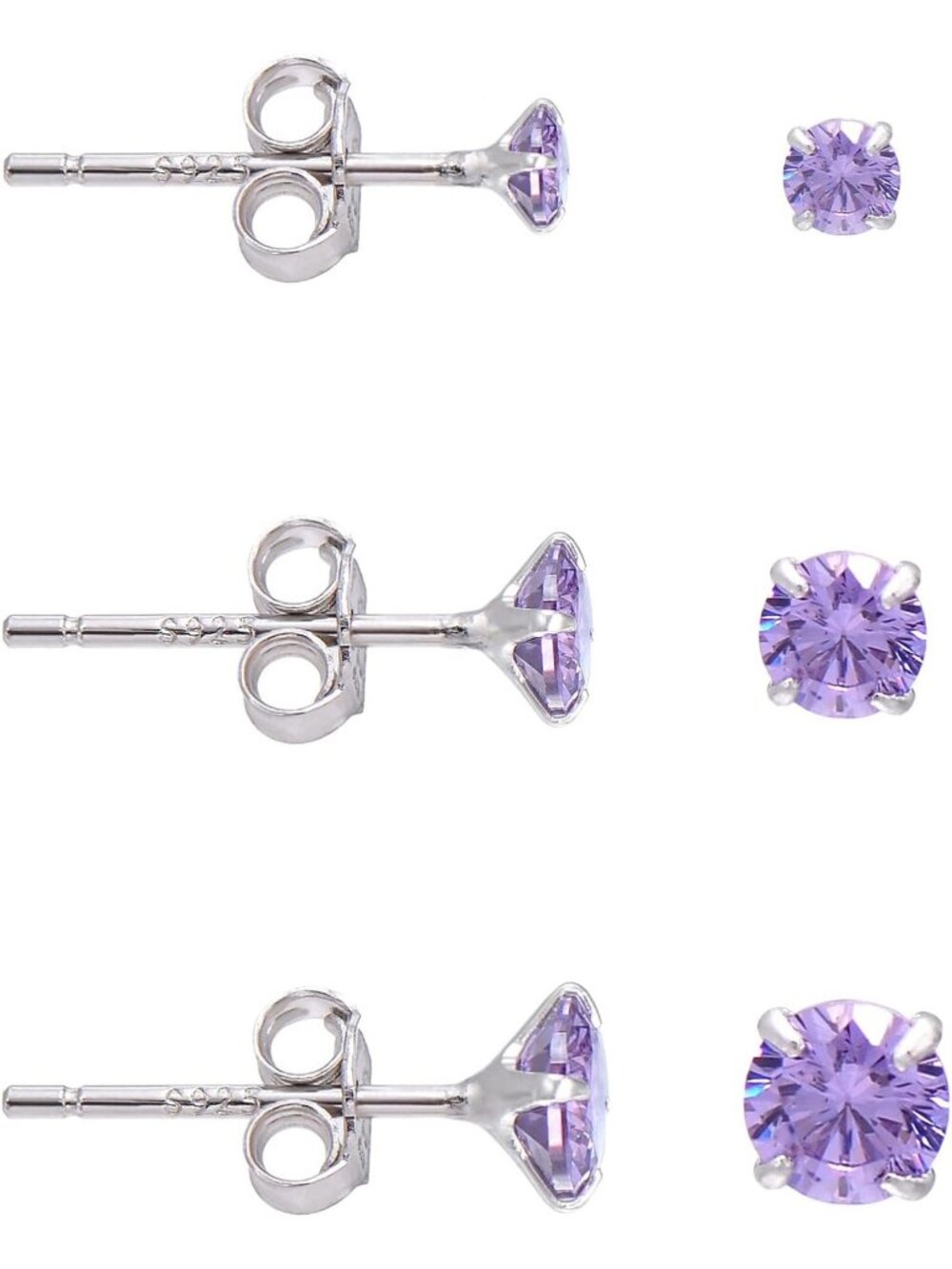 Sterling Silver Zirconia Stud Earrings Set - 3 Pairs in 3MM, 4MM, 5MM Sizes